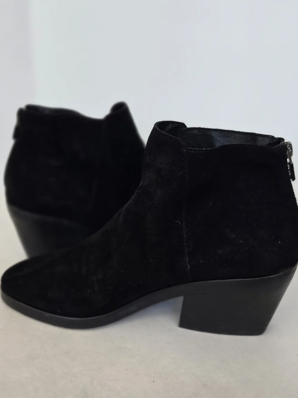 Eileen Fisher Black Suede Ankle Booties with Chunky Heel